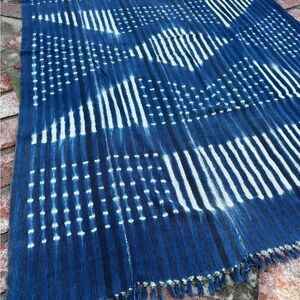 Vintage African Indigo Denim Shibori Mudcloth 62” L x 44” W Textile | No. 121
